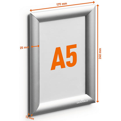 Durable Aluminium Snap Frame Notice Holder A5 Silver