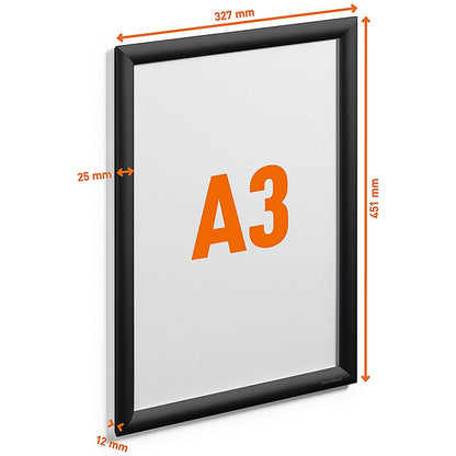 Durable Aluminium Snap Frame Notice Holder A3 Black