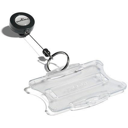 Durable Badge Reel with Ring Fastener & Retractable Cord, Black, Pack of 10