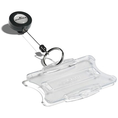Durable Badge Reel with Ring Fastener & Retractable Cord, Black, Pack of 10