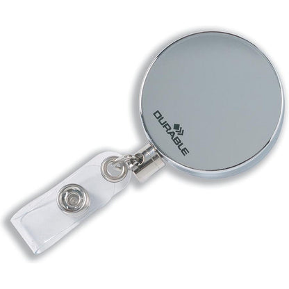 Durable Badge Reel with Clip & Retractable Cord, Chrome, Pack of 10