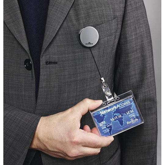 Durable Badge Reel with Clip & Retractable Cord, Chrome, Pack of 10
