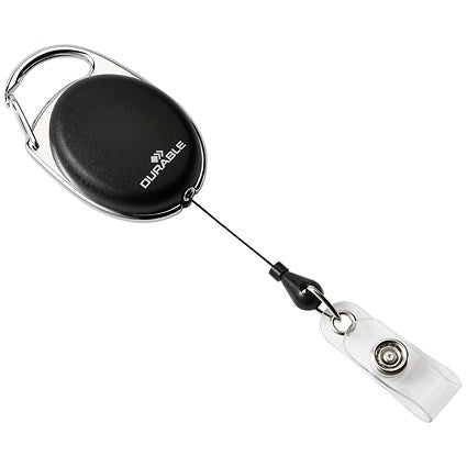 Durable Oval Badge Reel with Integrated Metal Clip, 850mm, Black, Pack of 10