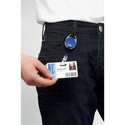 Durable Oval Badge Reel with Integrated Metal Clip, 850mm, Black, Pack of 10