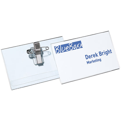 Durable Name Badge with Combi Clip, 54x90mm, Clear, Pack of 50