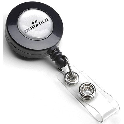 Durable Badge Reel, 850mm, Charcoal, Pack of 10