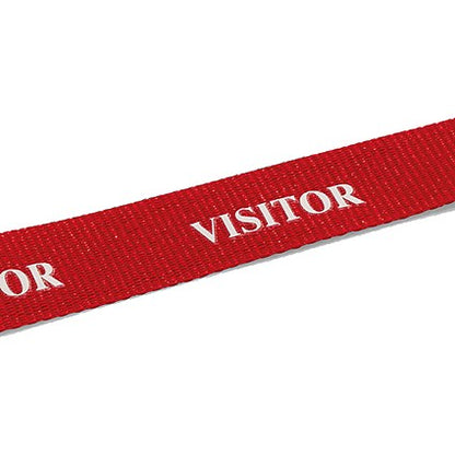 Durable Necklace Printed 'Visitor' with Safety Closure, Red, Pack of 10