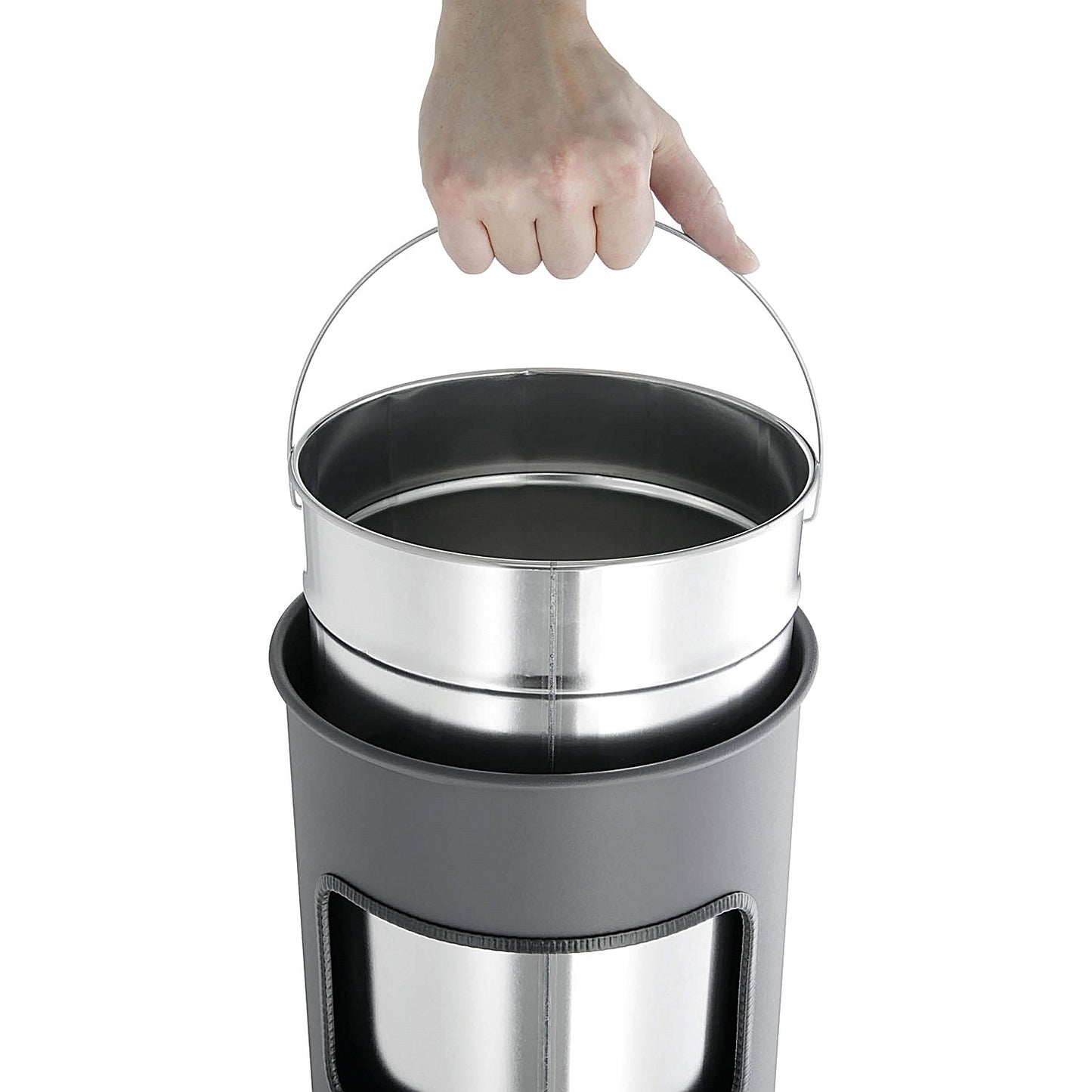 Durable Round Waste Bin with Ashtray, 17 Litre Bin and 2 Litre Ashtray, Silver