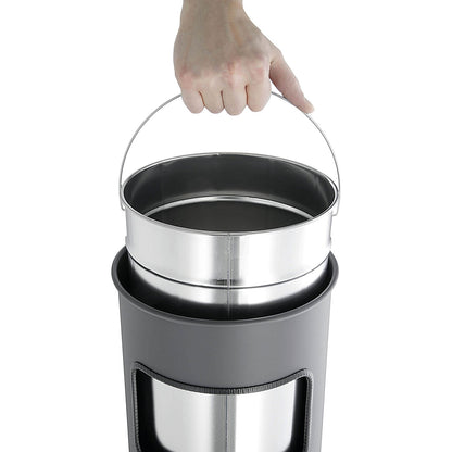 Durable Round Waste Bin with Ashtray, 17 Litre Bin and 2 Litre Ashtray, Silver