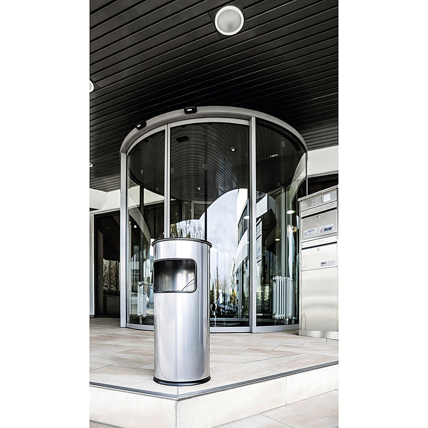 Durable Round Waste Bin with Ashtray, 17 Litre Bin and 2 Litre Ashtray, Silver