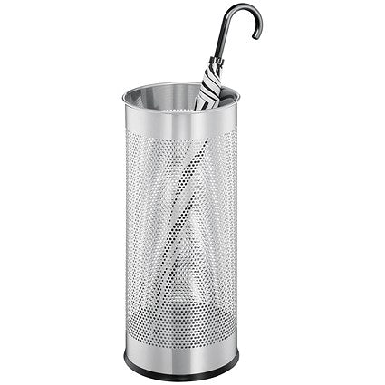 Durable Metal Umbrella Stand, 28.5 Litre, Round, Silver