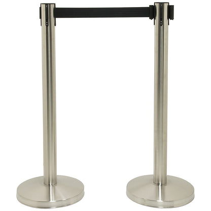 Securit Budget Barrier Pole Set with Retractable Belt Chrome/Black (Pack of 2)