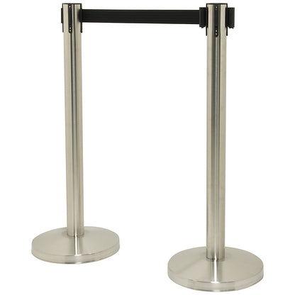 Securit Budget Barrier Pole Set with Retractable Belt Chrome/Black (Pack of 2)
