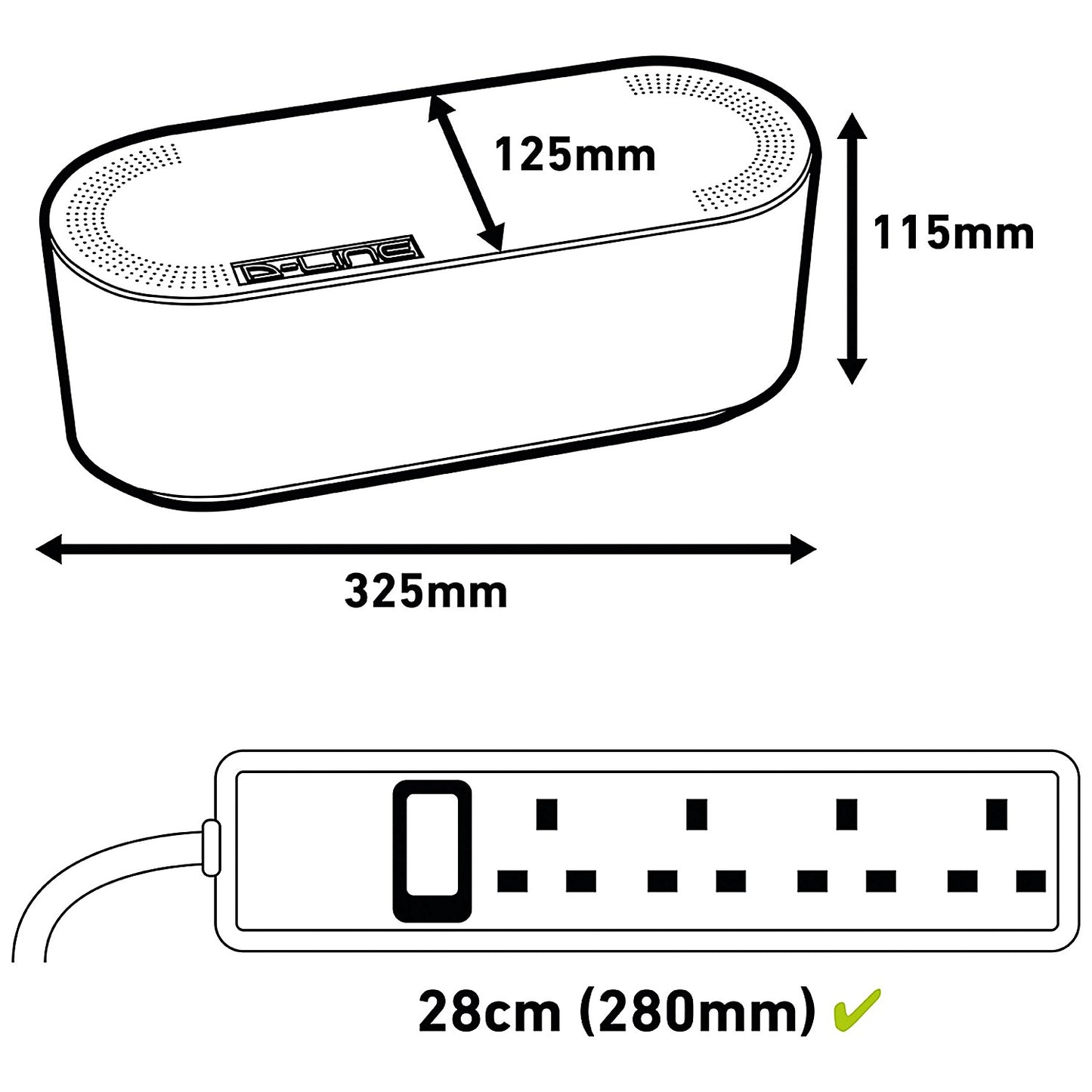 D-Line Cable Tidy Unit, Small, Black