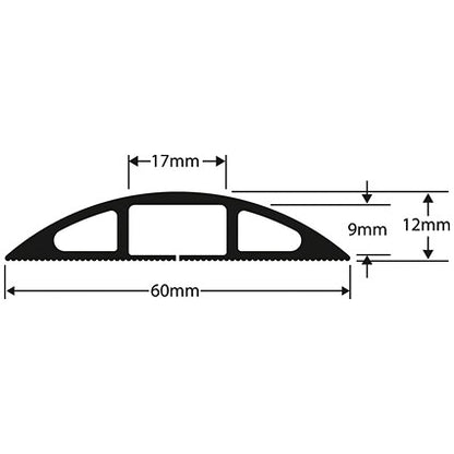 D-Line Light Duty Floor Cable Cover, 17x9mm Channel, 9m Wide, Black