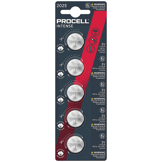 Duracell Procell Intense CR2025 Lithium Coin Batteries, Pack of 5