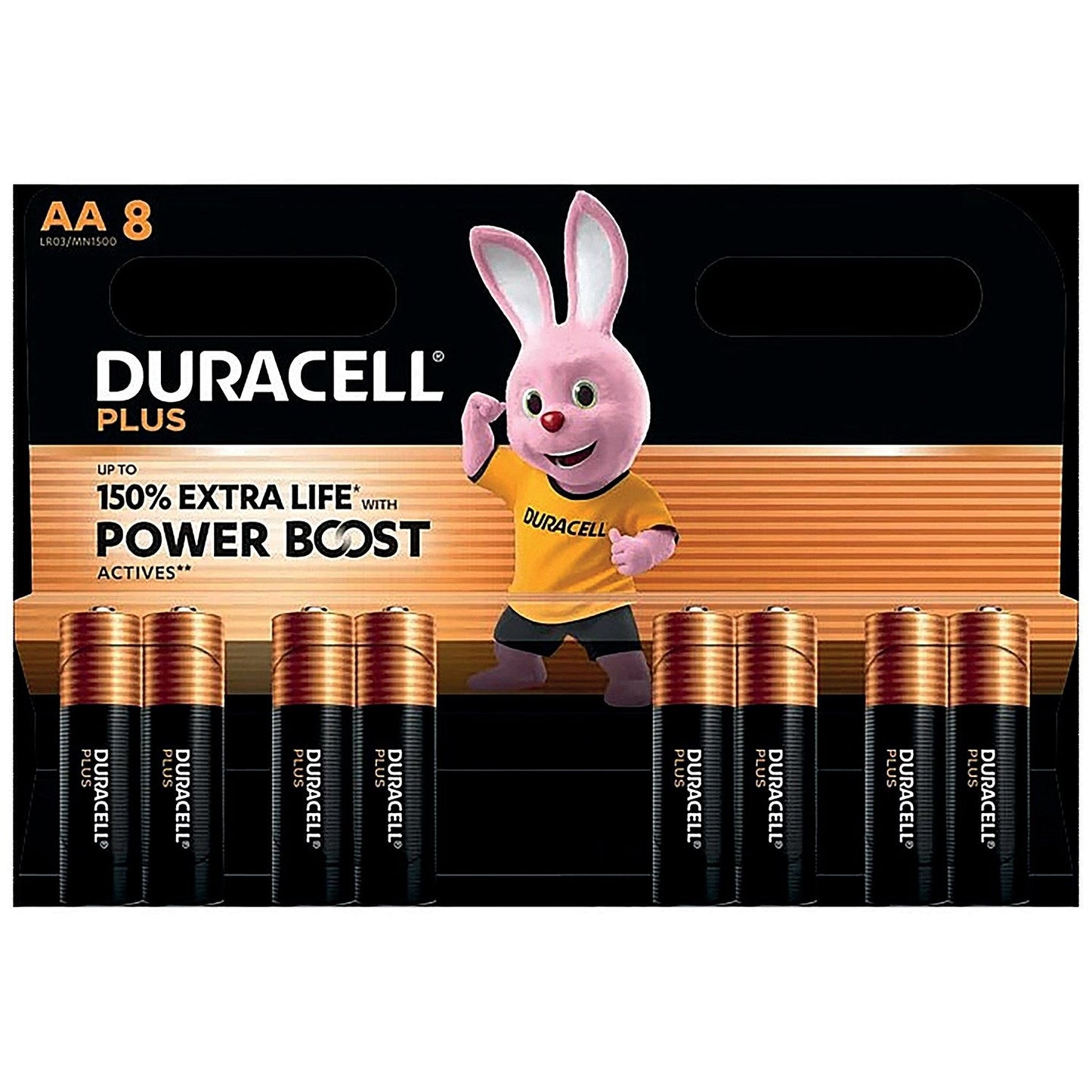 Duracell Plus AA Battery Alkaline 150% Extra Life Power Boost, Pack of 8