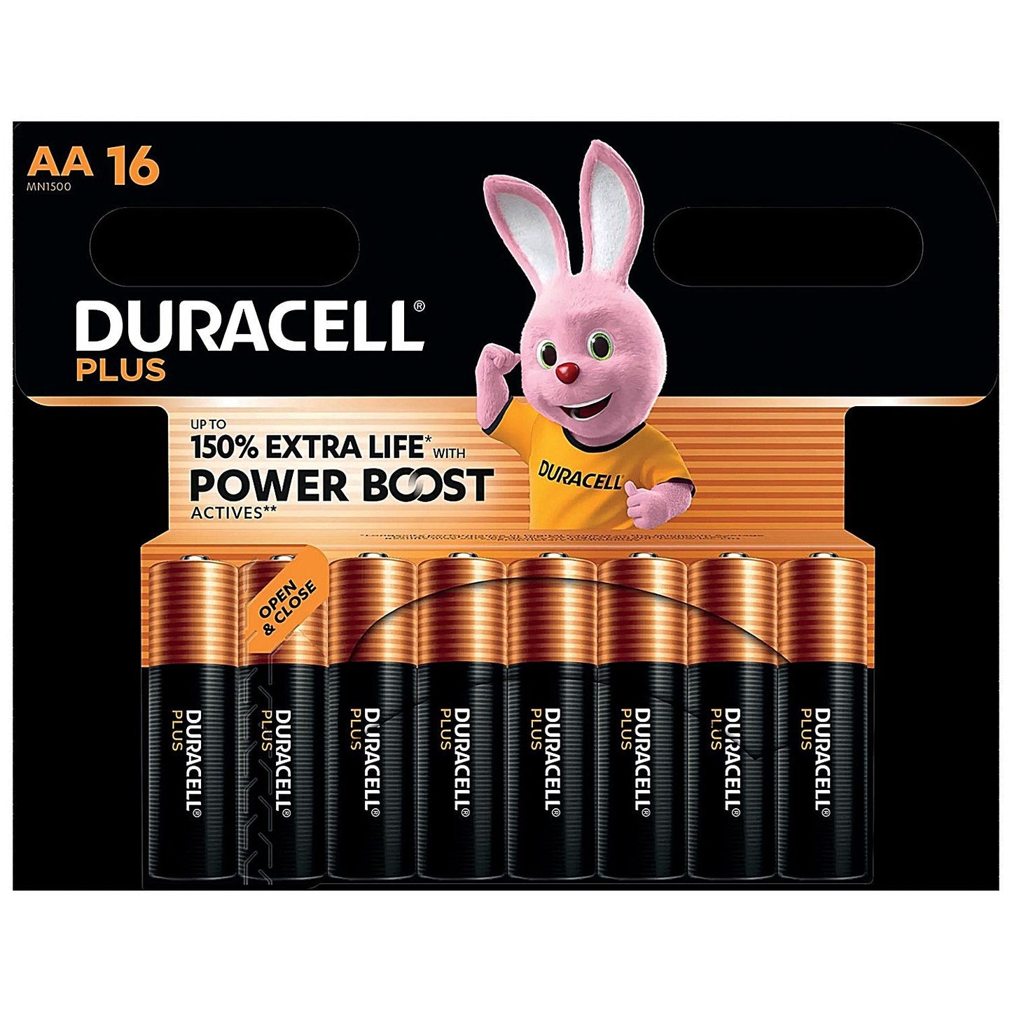 Duracell Plus AA Battery Alkaline 150% Extra Life Power Boost, Pack of 16