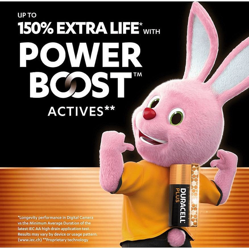 Duracell Plus AA Battery Alkaline 150% Extra Life Power Boost, Pack of 16