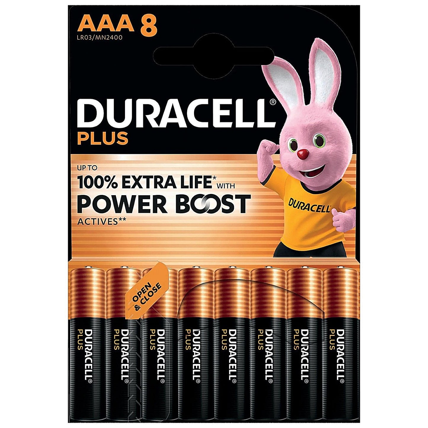 Duracell Plus AAA Battery Alkaline 100% Extra Life Power Boost, Pack of 8