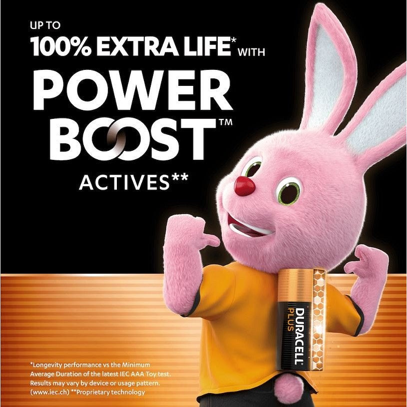 Duracell Plus AAA Battery Alkaline 100% Extra Life Power Boost, Pack of 16