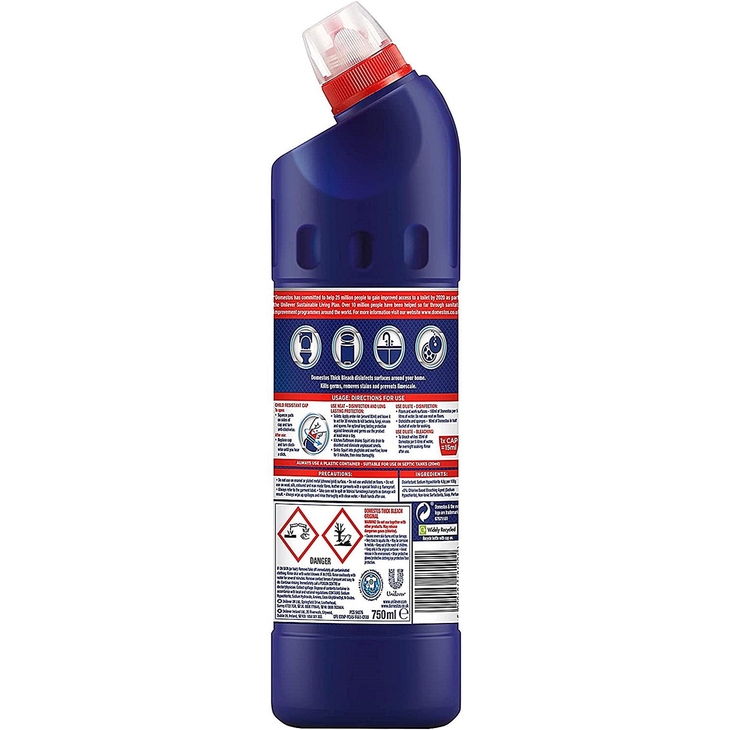 Domestos Original Thick Bleach, 750ml, Pack of 9