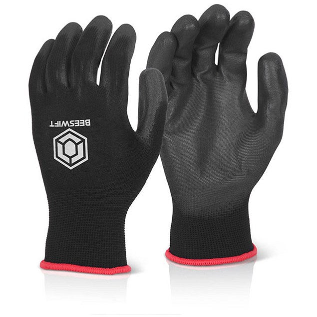 Beeswift Pu Coated Gloves, Black, 2XL, Pack of 10