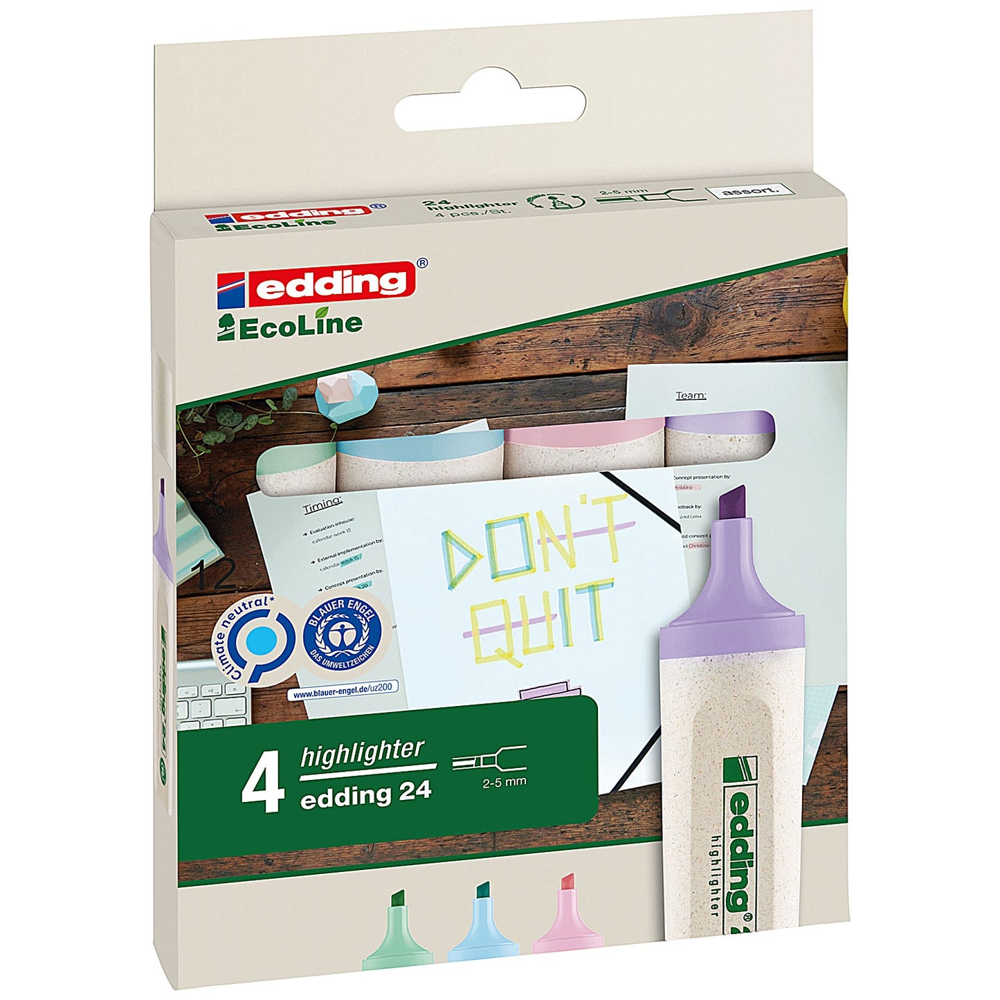 Edding e-24/4S EcoLine Highlighter Set, Assorted Pastel, Pack of 4