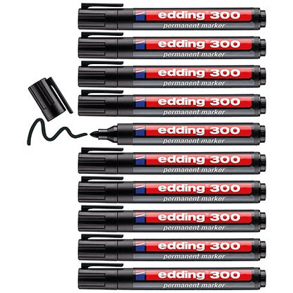 Edding 300 Permanent Bullet Tip Marker Black (Pack of 10)