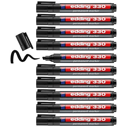 Edding 330 Permanent Chisel Tip Marker Black (Pack of 10)