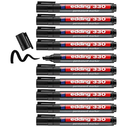 Edding 330 Permanent Chisel Tip Marker Black (Pack of 10)