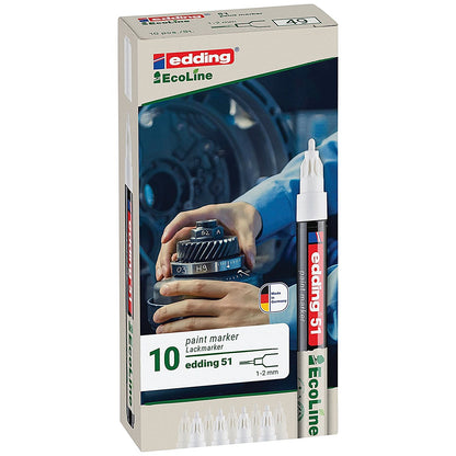 Edding E-51 Water-Based Paint Marker Fine White (Pack of 10)