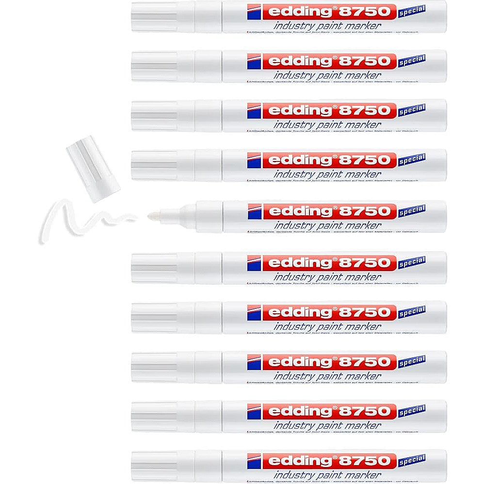 Edding 8750 Industry Paint Marker, Bullet Tip, White, Pack of 10