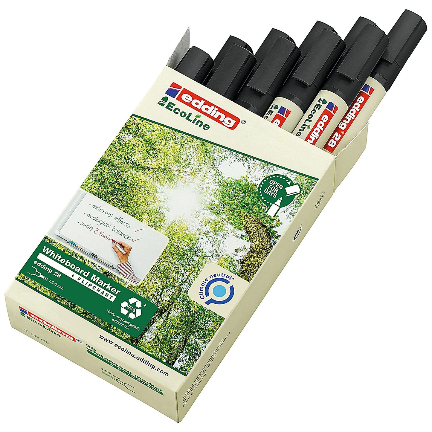 Edding 28 Ecoline Whiteboard Marker, Black, Pack of 10