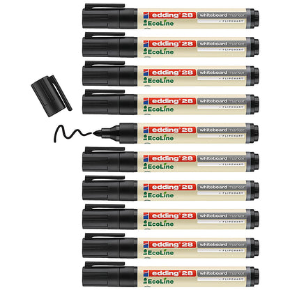 Edding 28 Ecoline Whiteboard Marker, Black, Pack of 10