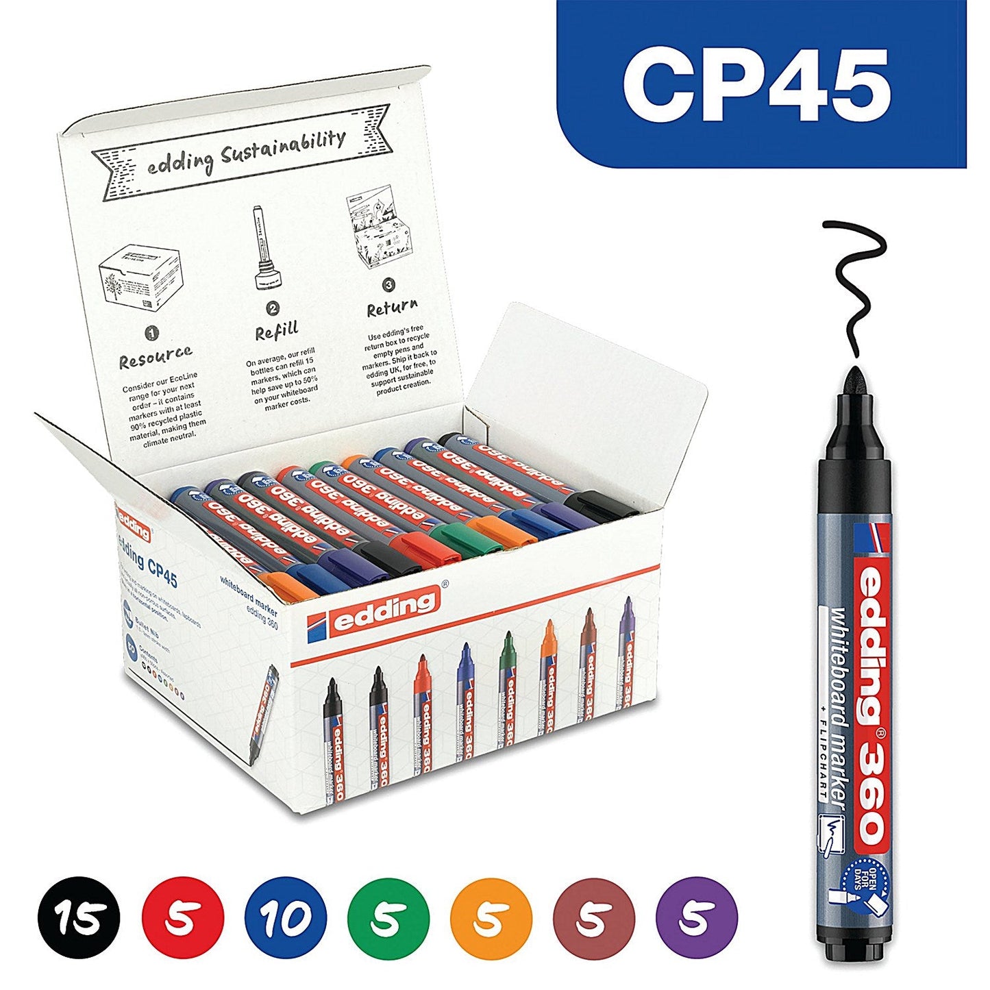 Edding 45 Boardmarker 360 Assorted (Pack of 50)