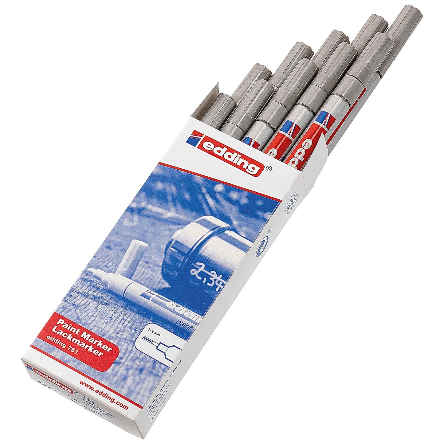 Edding 751 Paint Marker, Fine, Bullet Tip, Silver, Pack of 10