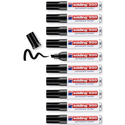 Edding 500 Permanent Marker, Chisel Tip, Black, Pack of 10