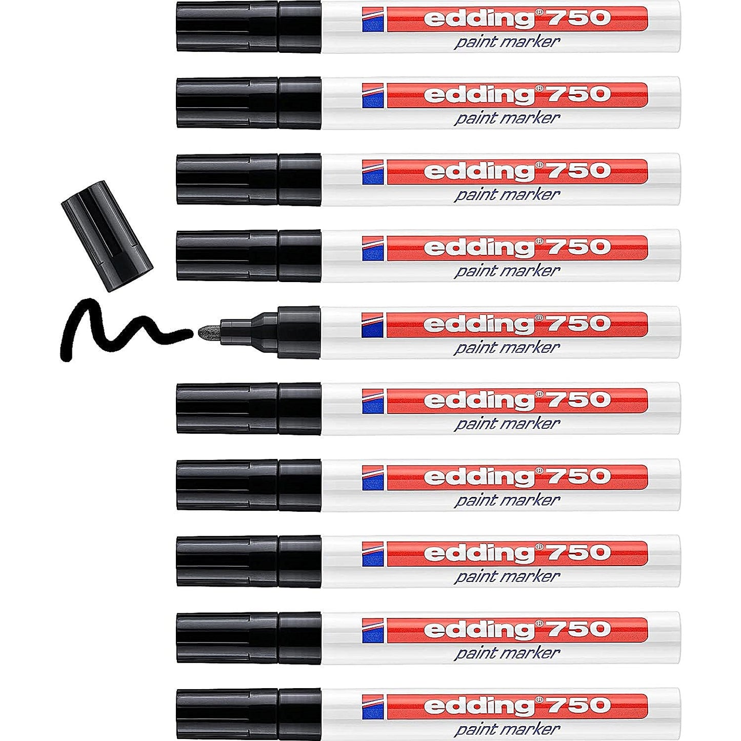 Edding 750 Paint Marker, Bullet Tip, Black, Pack of 10