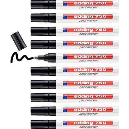 Edding 750 Paint Marker, Bullet Tip, Black, Pack of 10