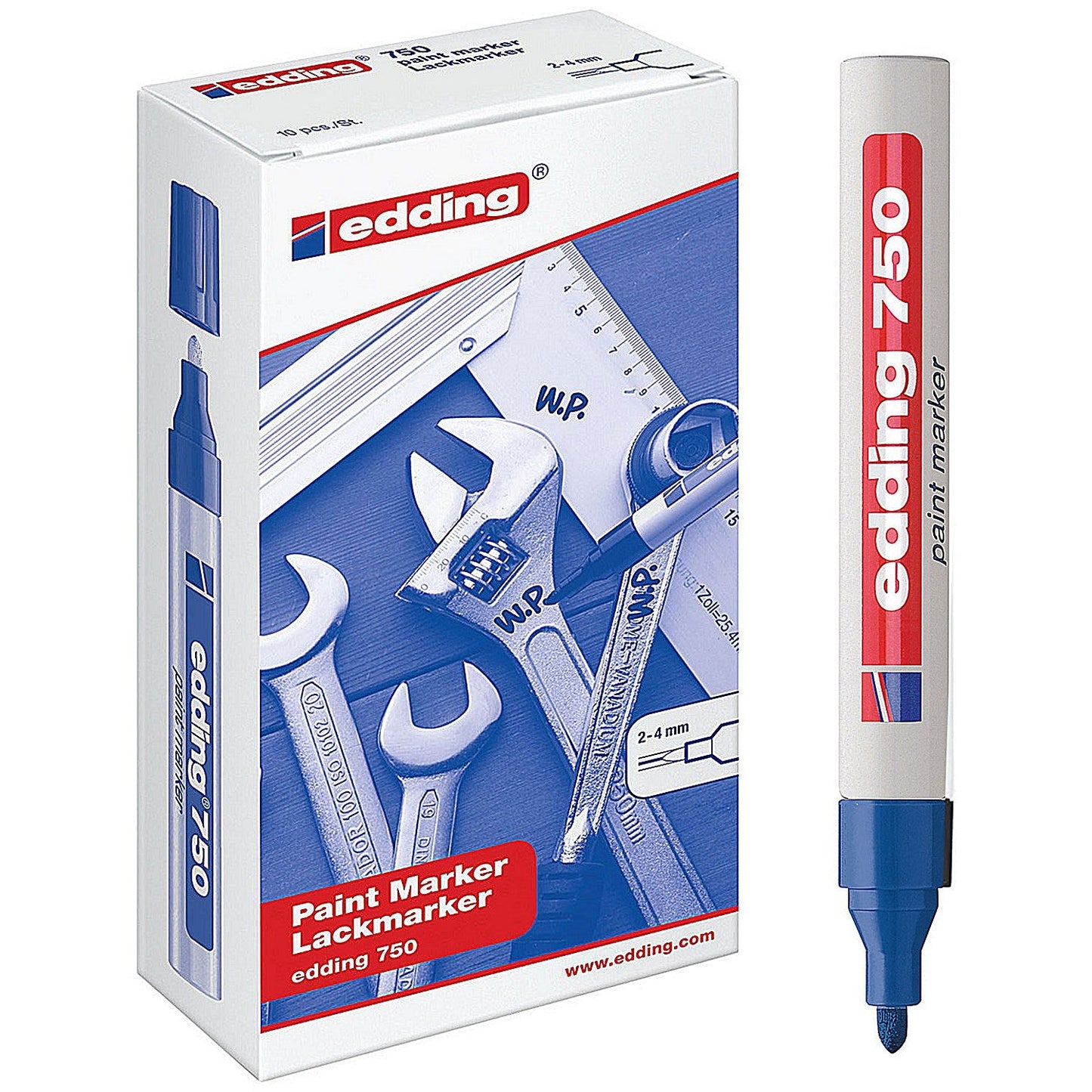 Edding 750 Paint Marker, Bullet Tip, Blue, Pack of 10