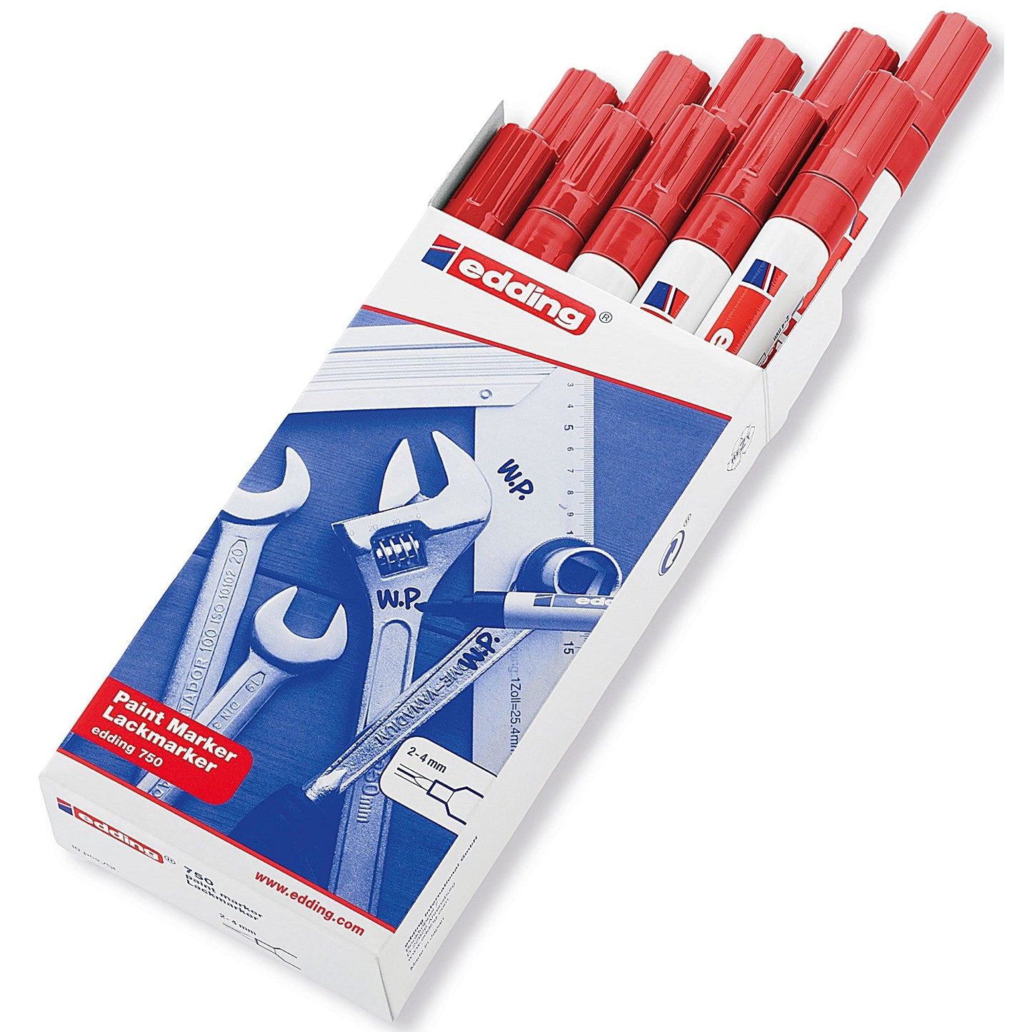 Edding 750 Paint Marker, Bullet Tip, Red, Pack of 10