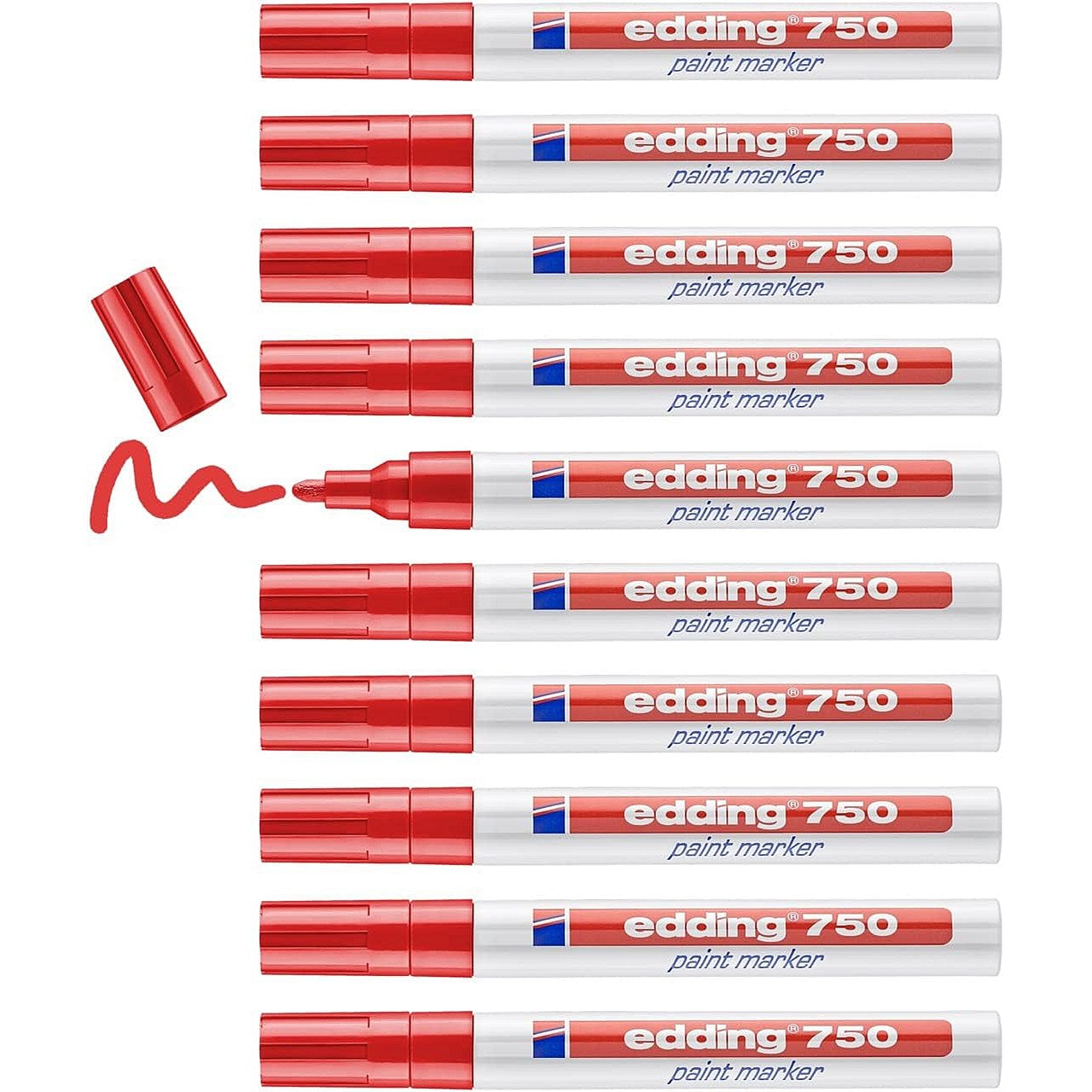 Edding 750 Paint Marker, Bullet Tip, Red, Pack of 10