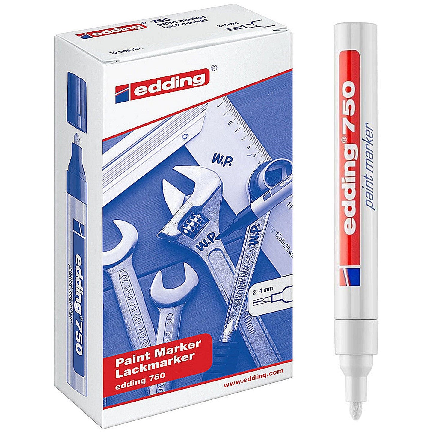 Edding 750 Paint Marker, Bullet Tip, White, Pack of 10