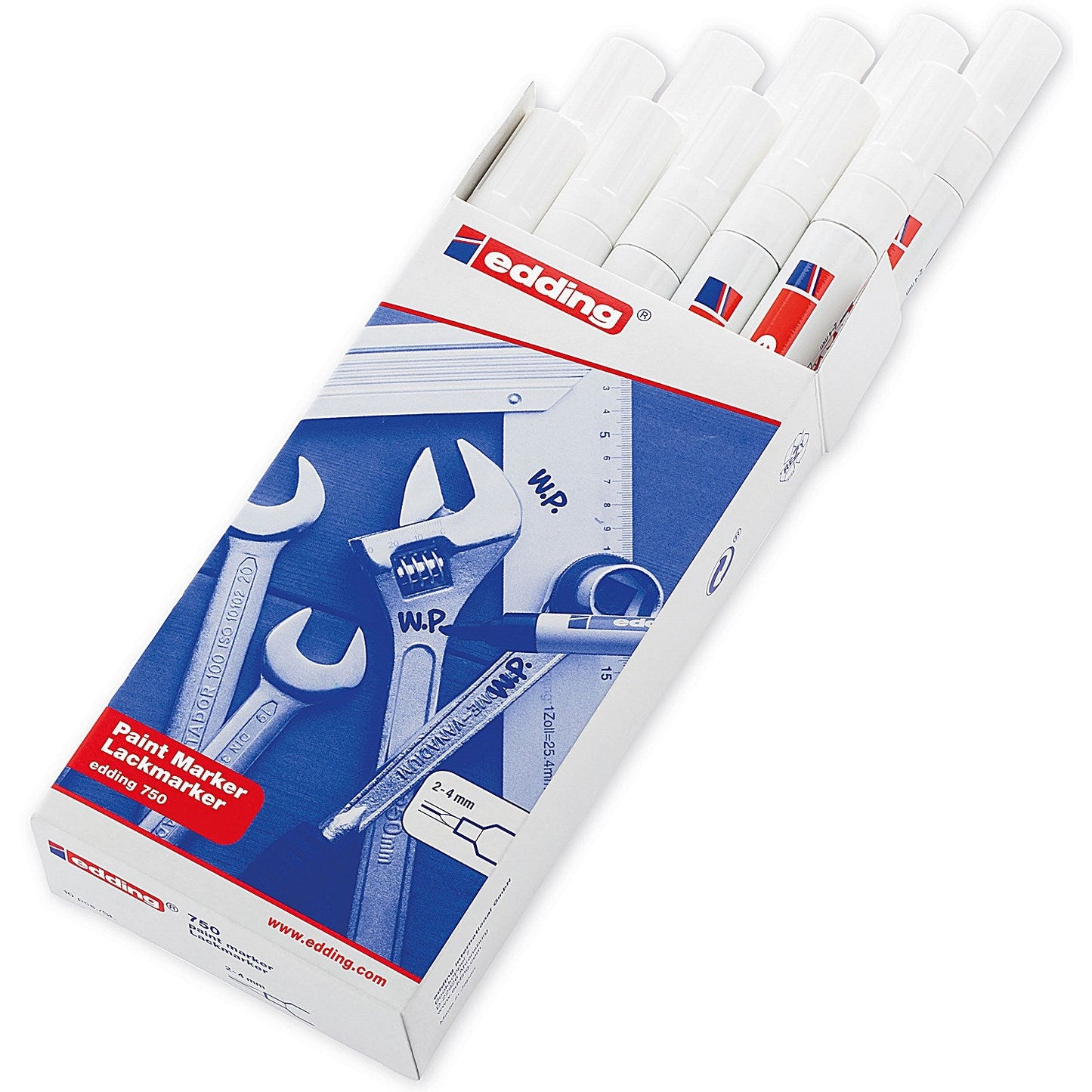 Edding 750 Paint Marker, Bullet Tip, White, Pack of 10