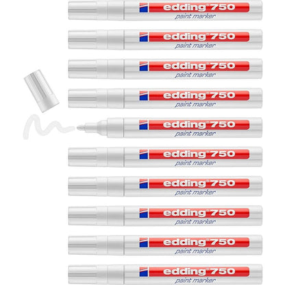 Edding 750 Paint Marker, Bullet Tip, White, Pack of 10