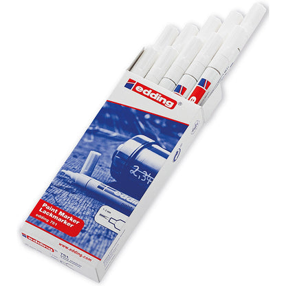 Edding 751 Paint Marker, Fine, Bullet Tip, White, Pack of 10