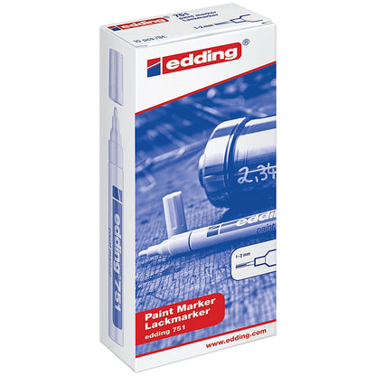 Edding 751 Paint Marker, Fine, Bullet Tip, White, Pack of 10