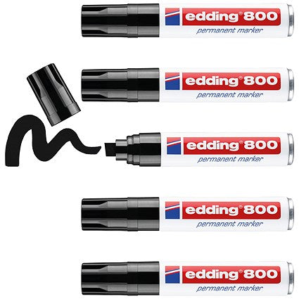Edding 800 Permanent Marker, Chisel Tip, Black, Pack of 5