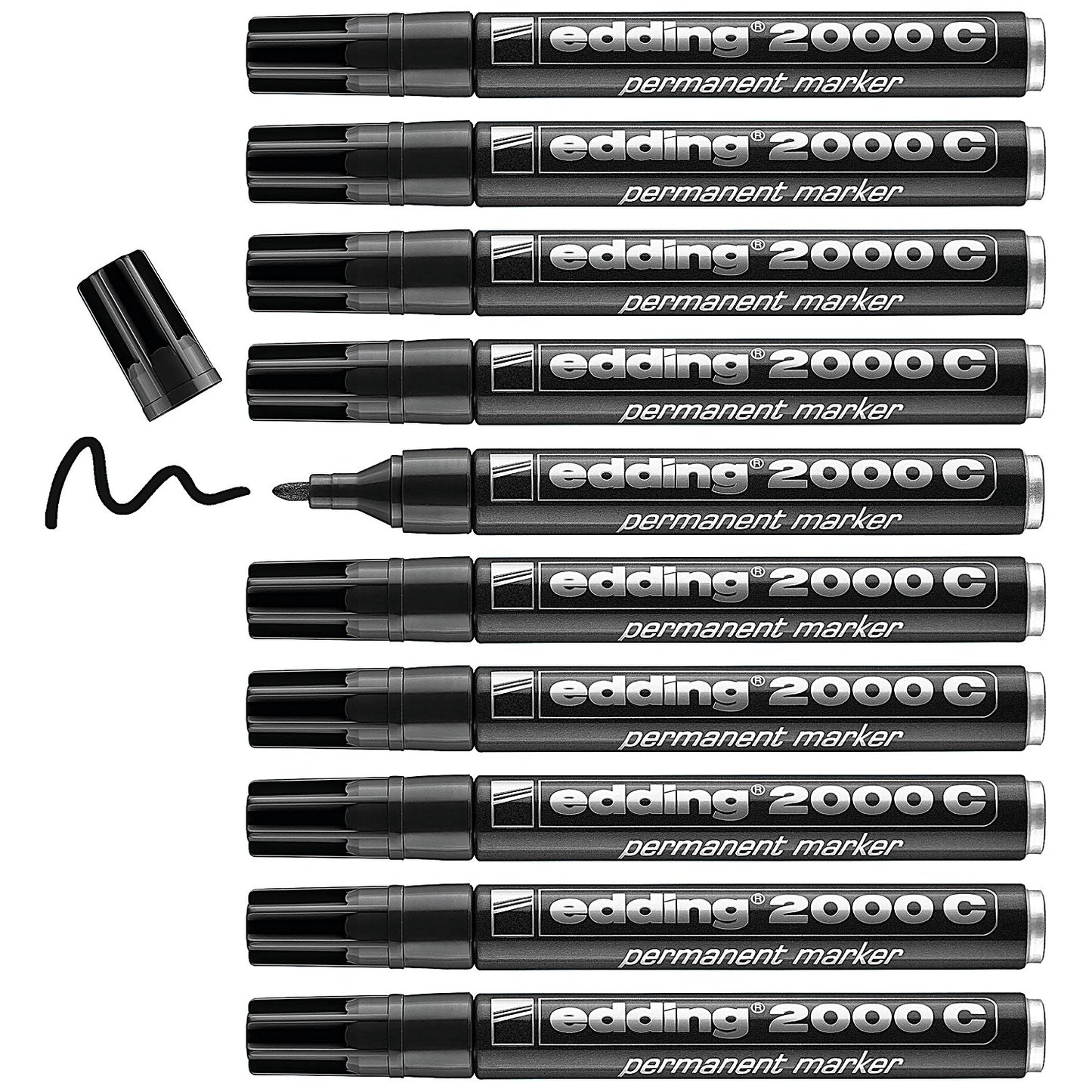 Edding 2000C Permanent Marker, Bullet Tip, Black, Pack of 10